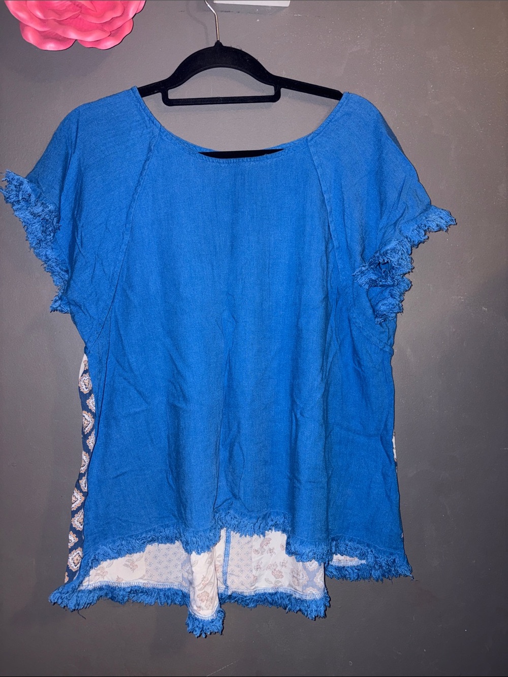 Umgee Electric Blue Frayed Sleeve Tunic